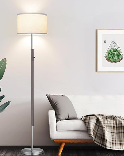 【Upgraded】 Dimmable Floor Lamp for Living Room, 1100 Lumens LED Edison Bulb Included, Simple Standing Lamp with Linen Lamp Shade, Modern Tall Lamp for Living Room Bedroom Office Dining Room Dorm - LeafyLoom