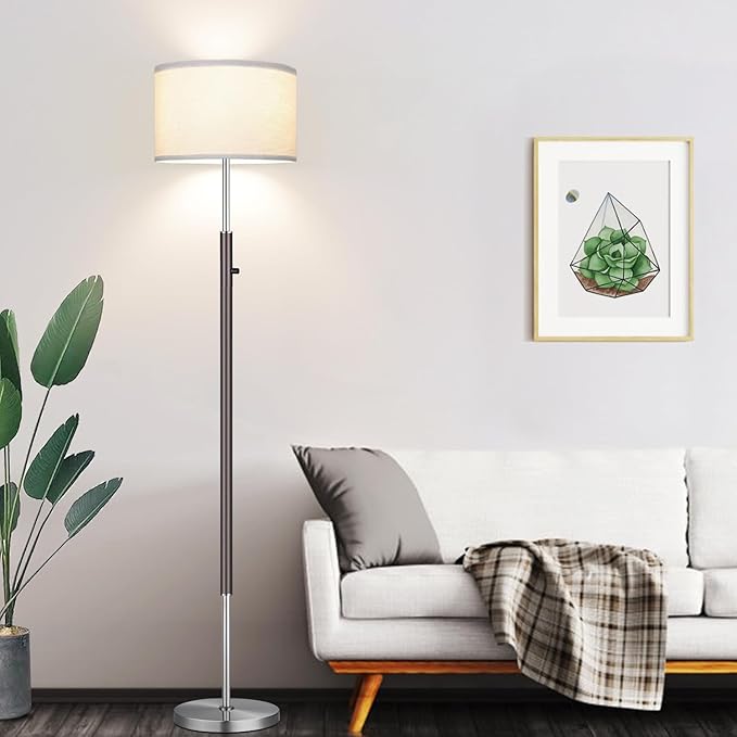 【Upgraded】 Dimmable Floor Lamp for Living Room, 1100 Lumens LED Edison Bulb Included, Simple Standing Lamp with Linen Lamp Shade, Modern Tall Lamp for Living Room Bedroom Office Dining Room Dorm - LeafyLoom