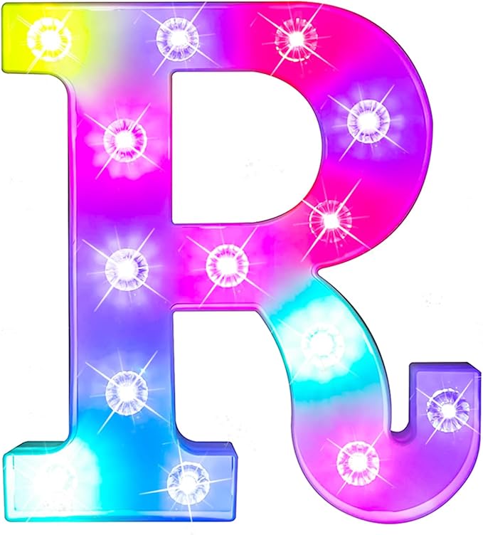 Glintee Light Up Letters Letter Lights - Colorful LED Letters Lights Alphabet for Romantic Valentines Day Night Lights Wedding Birthday Party Home Bar Decor- (Colorful R) - LeafyLoom