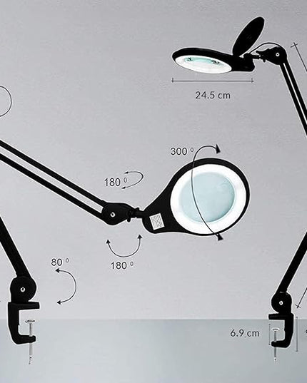 Neatfi (New Model) Bifocals 1,200 Lumens Super LED Magnifying Lamp with Clamp, 5D + 20D, Dimmable, 60 Pcs SMD LED, 5 Inches Diameter Lens, Adjustable Arm (5 Diopter + 20 Diopter, Black) - LeafyLoom