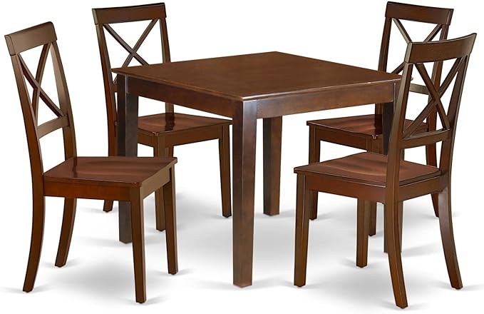 East West Furniture OXBO5-MAH-W Oxford 5 Piece Set for 4 Includes a Square Kitchen Table and 4 Dining Room Chairs, 36x36 Inch - LeafyLoom