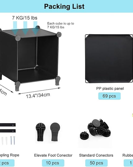 ANWBROAD Cube Storage Organizer 20-Cube Cubby Shelving Book Shelf Living Room Closet Clothes Organizers Kids Toys Craft Yarn Storage with Rubber Hammer for Bedroom Office Black ULCS020B - LeafyLoom