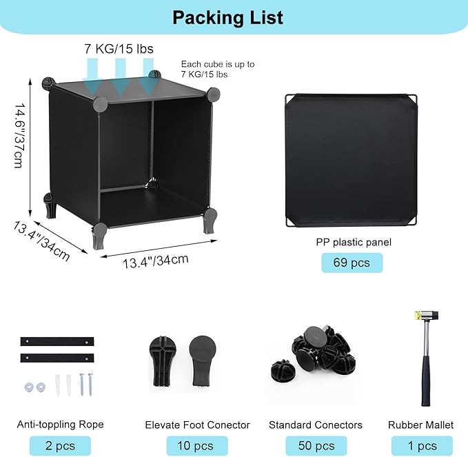 ANWBROAD Cube Storage Organizer 20-Cube Cubby Shelving Book Shelf Living Room Closet Clothes Organizers Kids Toys Craft Yarn Storage with Rubber Hammer for Bedroom Office Black ULCS020B - LeafyLoom
