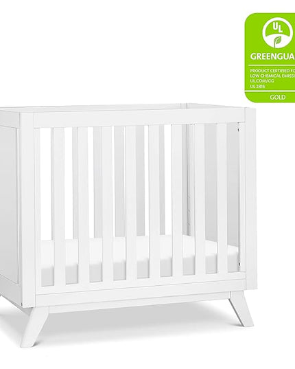 DaVinci Otto 3-in-1 Convertible Mini Crib with 4" Mattress in White, Greenguard Gold Certified - LeafyLoom