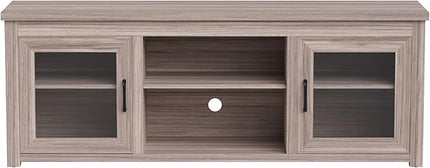 Flash Furniture Sheffield TV Stand for up to 80" TVs - Modern Gray Wash Finish & Full Glass Doors - 65" Engineered Wood Frame - 3 Height Adjustable Shelves - LeafyLoom