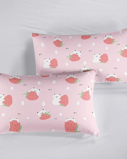 Cartoon Bear Comforter Full Size,Pink Strawberry Comforter Set for Kids Teens Girls,3Pcs Bedding Set Printed Comforter with 2 Pillowcases,Down Alternative,Soft and Lightweight，Full Size - LeafyLoom