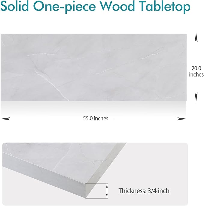 Kaboon Universal Tabletop 55"x20", Solid One-Piece Melamine Table Top, Double Desk L-Desk DIY, Home and Office, White Rock - LeafyLoom