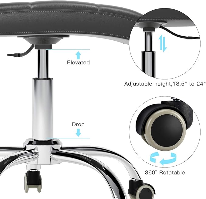 360° Office Desk Chair,PU Adjustable Rolling Task Chair with Backrest for Barber,Office,Home, Computer,360° Swivel,Armless (black) - LeafyLoom