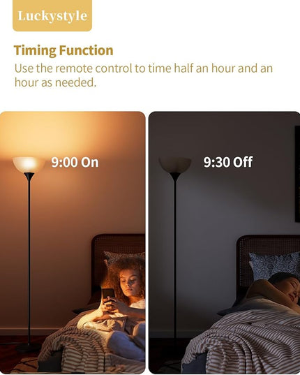 Torchiere Floor Lamp,1200LM Super Bright Dimmable Standing Lamp with Remote and Foot Switch,Custom Color Temperature Tall Lamp for Living Room Bedroom Office,Floor Light with 12W LED Bulb - LeafyLoom