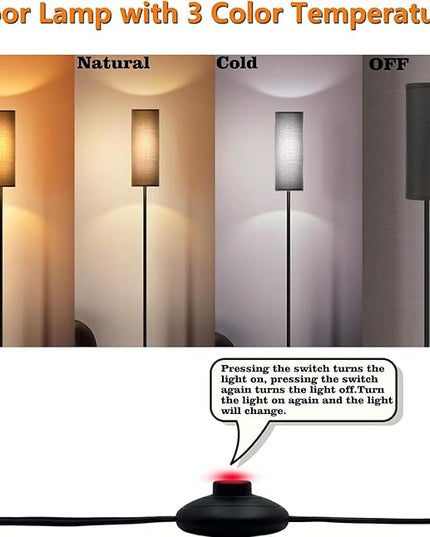 LED Floor Lamp Simple Design, Modern Floor Lamp with Shade, Tall Lamps for Living Room Bedroom Office Dining Room Kitchen, Black Pole Lamp with Foot Switch (with Bulb)(Black Shade) - LeafyLoom