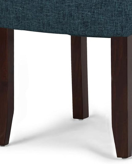 SIMPLIHOME Cosmopolitan Transitional Set with 8 Upholstered Chairs Linen Look Fabric and 54 inch Wide Table for The Dining Room and Kitchen, 9 Pc, Denim Blue - LeafyLoom