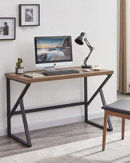 HSH Industrial Home Office Desk Computer Table, Metal and Wood PC Desk, Vintage Sturdy Work Study Writing Desks Computer Desk for Bedroom Livingroom, Rustic Oak 47 inch - LeafyLoom