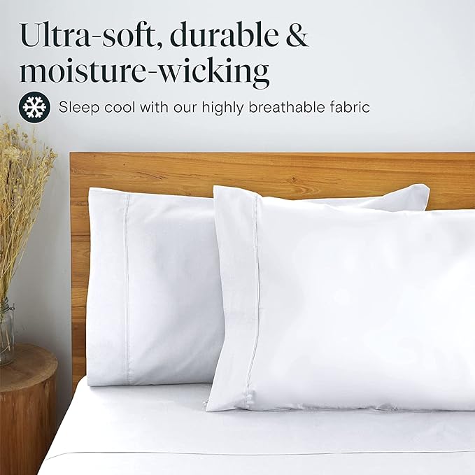 LuxClub 6 PC King Size Sheet Set Bed Sheets Deep Pockets 18" Eco Friendly Wrinkle Free Cooling Bed Sheets Machine Washable Hotel Bedding Silky Soft - Snow White King - LeafyLoom