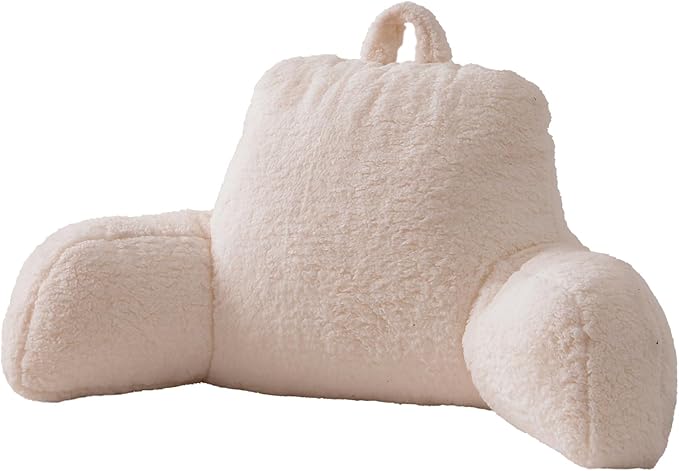 Aimuan Reading Pillow Bed Rest Wedge Large Adult Backrest Pillow with Arms Back Support for Sitting Up in Bed Cushion Incline Rest Sleeping Snoring Pillow,Sherpa Ivory Large - LeafyLoom