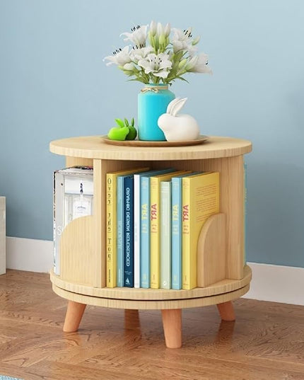 Gdrasuya10 Small Rotating Bookshelf with Legs, 360° Rotating Bookshelf Organizer Wooden Storage Bookshelf Desk Supplies Organizer for Small Spaces Open Book Shelf for Home - LeafyLoom