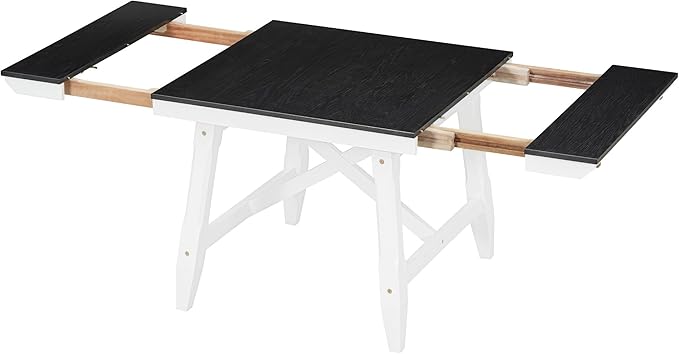Classic Dining Table Set for 6 with 78" Extendable Rectangular Tabletop with Two 12" W Removable Leaves and 4 Upholstered Chairs & 1 Bench for Kitchen Living Room, White+Black - LeafyLoom