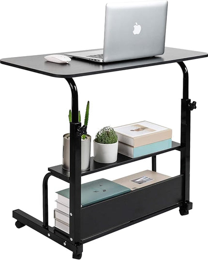 Adjustable Home Office Desk Portable Student Study Computer Desk Furniture for Small Spaces Movable Sofa Side Table on Wheels Laptop Desk with Storage Black Size 31x16 Inch - LeafyLoom