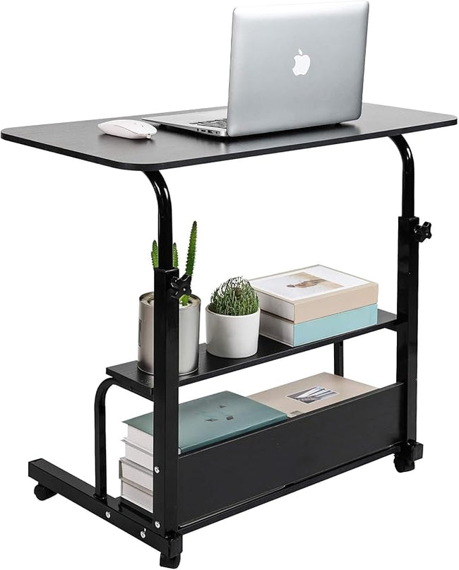 Adjustable Home Office Desk Portable Student Study Computer Desk Furniture for Small Spaces Movable Sofa Side Table on Wheels Laptop Desk with Storage Black Size 31x16 Inch - LeafyLoom