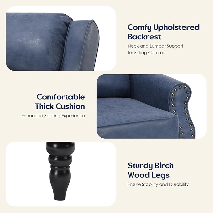 STARY Faux Leather Pushback Recliner Chair for Living Room Bedroom RV, Royal Blue - LeafyLoom
