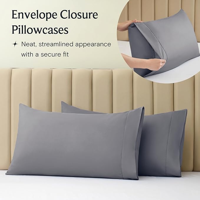 LuxClub 6 PC Queen Sheet Set, Breathable Luxury Bed Sheets, Deep Pockets 18" Eco Friendly Wrinkle Free Cooling Sheets Machine Washable Hotel Bedding Silky Soft - Light Grey Queen - LeafyLoom