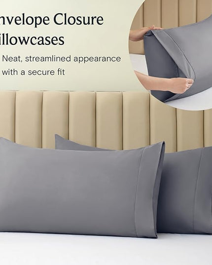 LuxClub Twin XL Sheets - Soft-Kids-Twin Bed Sheets for-Boys-and-Girls-4 PC Deep Pockets 18" Eco Friendly Wrinkle Free-Kids-Fitted Sheets Machine Washable Hotel Bedding Silky Soft- Light Grey Twin XL - LeafyLoom