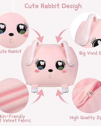 Big Ear Rabbit Toy Organizers and Storage, Cute Bean Bag Chair Pink for Girls Room Decorations, Large Size 22x24 Inch Velvet Extra Soft, Cover ONLY - LeafyLoom