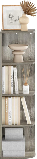 Furinno Pasir 4-Tier Corner Open Shelf Bookcase, French Oak - LeafyLoom