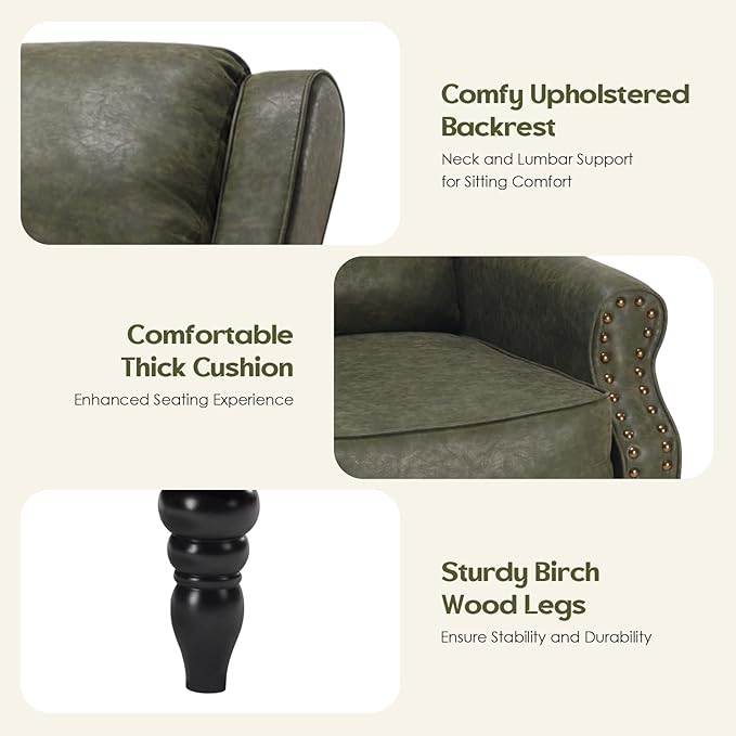 STARY Faux Leather Pushback Recliner Chair for Living Room Bedroom RV, Dark Green - LeafyLoom