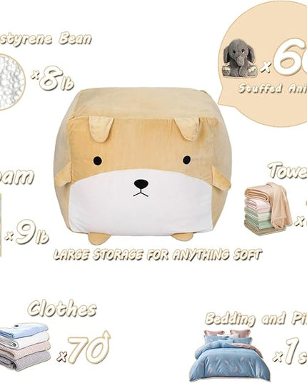 Cute Dog Toy Organizers and Storage for Boys and Girls, Gifts for Kids Bedroom Decor, Stuffed Animal Storage Bean Bag Chair Large Size 22x24 Inch Velvet Extra Soft, Cover ONLY - LeafyLoom