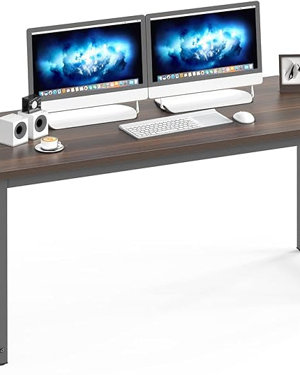 NSdirect Large Office Desk for Home Office, Large 63” Computer Desk Table, Wide Writing Study Desk for 2 Person, Metal Sturdy Frame Thicker Steel Legs, Black Chocolate - LeafyLoom