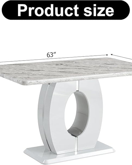 NicBex 63Inch Rectangular Dining Table,Modern Kitchen Table with Marble Patterned Tabletop for 6 to 8,Writing Table Desk,Large Dining Room Table for Kitchen,Meeting Room and Living Room,Grey - LeafyLoom