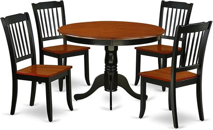 East West Furniture HLDA5-BCH-W 5 Piece Kitchen Table & Chairs Set Includes a Round Dining Room Table with Pedestal and 4 Dining Chairs, 42x42 Inch, Black & Cherry - LeafyLoom