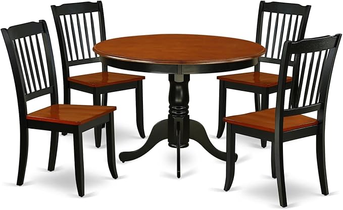 East West Furniture HLDA5-BCH-W 5 Piece Kitchen Table & Chairs Set Includes a Round Dining Room Table with Pedestal and 4 Dining Chairs, 42x42 Inch, Black & Cherry - LeafyLoom