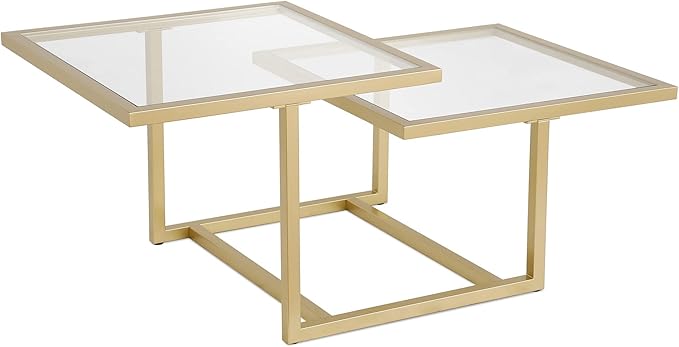 Henn&Hart 43" Wide Square Coffee Table in Brass, Modern coffee tables for living room, studio apartment essentials - LeafyLoom