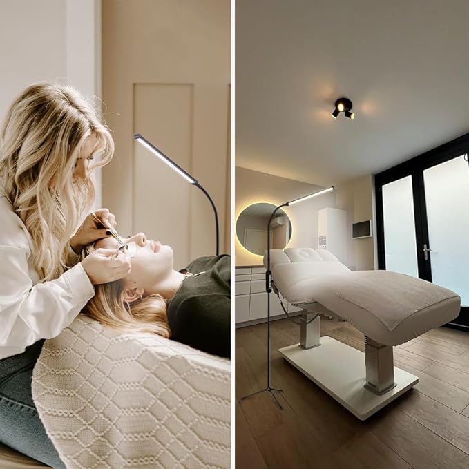 Led Floor Lamp for Eyelash Extensions Craft Task Floor Standing Light Adjustable Gooseneck Dimmable lash Reading Floor Lamp for Bedroom Office Black - LeafyLoom