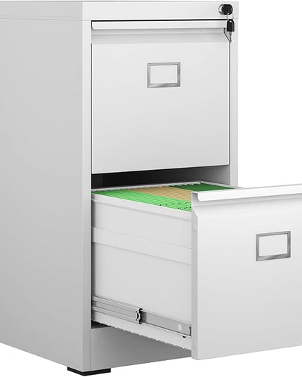 2 Drawer File Cabinet,Metal Vertical File Cabinets with Lock for Home Office,Heavy Duty Office Steel Filing Cabinet for Hanging Letters/Legal/A4, Assembly Required (White) - LeafyLoom