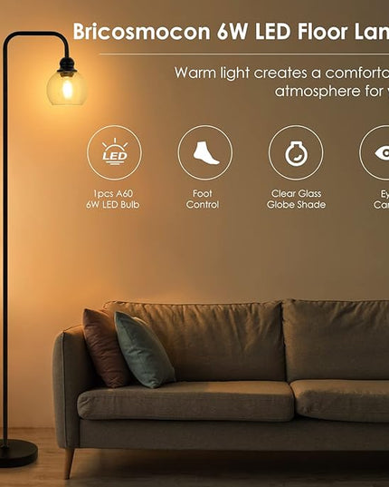 Modern Floor Lamps for Living Room with 6W LED Bulb, Industrial Floor Lamp, Clear Glass, Black Classic Reading Tall Lamp for Home Office, Standing Lamps for Bedroom, Study, Minimalist, Vintage - LeafyLoom