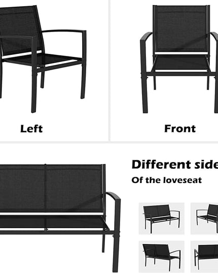Greesum 4 Pieces Patio Furniture Set, Outdoor Conversation Sets for Patio, Lawn, Garden, Poolside with A Glass Coffee Table, Black - LeafyLoom