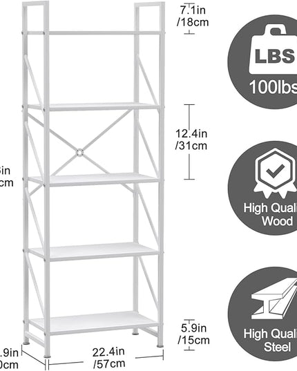 5 Tiers Bookshelf, Tall Bookcase,Classically Modern White Bookshelf Storage Organizer, Industrial Book Storage Rack,Open Shelving Wood Large Modern Bookshelf for Living Room/Bedroom/Home/Office, White - LeafyLoom