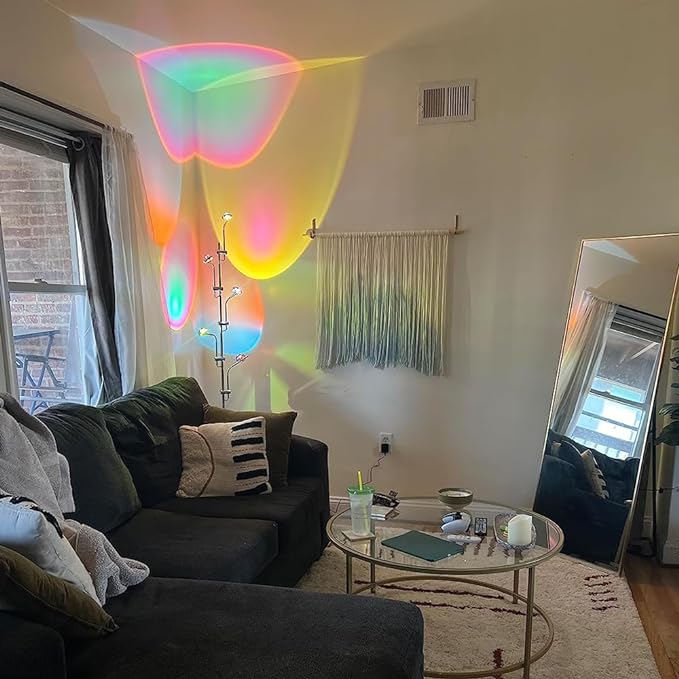 Unique 5 Multi Head Sunset Lamp Projector LED Corner Floor Lamps for Live Ambient Lighting in Living Rooms, Bedrooms, Dining Rooms and Bars - LeafyLoom
