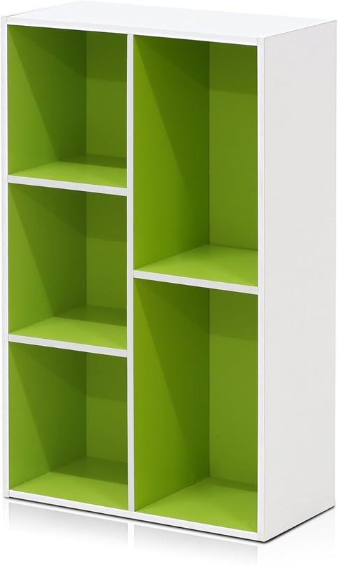 Furinno Luder Bookcase / Book / Storage , 5-Cube, White/Green - LeafyLoom