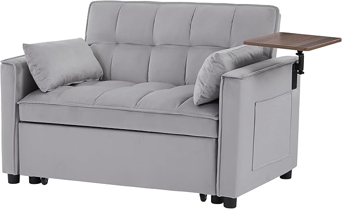 Comfy Cute Tufted Upholstered Loveseat Sofa with Pull Out Sleeper Couch Bed and 2 Pillows,Modern Convertible Love Seat Sofabed for Computer & Coffee Living Room Furniture Sets - LeafyLoom