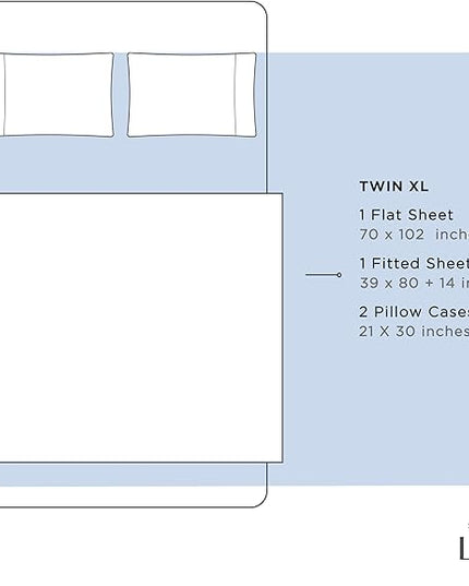 100% Cotton Percale Sheets Twin XL Size, Baby Blue, Deep Pocket, 4 Pieces Sheet Set - 1 Flat, 1 Deep Pocket Fitted Sheet and 2 Pillowcases, Crisp Cool and Strong Bed Linen - LeafyLoom