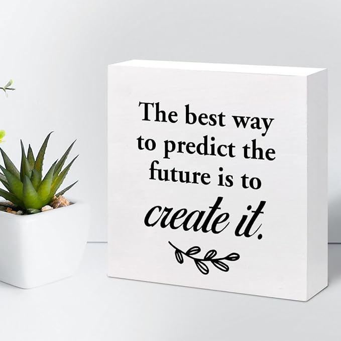 The Best Way to Predict the Future is to Create It Wood Box Signs,Inspirational Wood Plaque Sign Desk Decor,Rustic Positive Wooden Block Sign Decor for Home Office Shelf Table Decoration C1074 - LeafyLoom