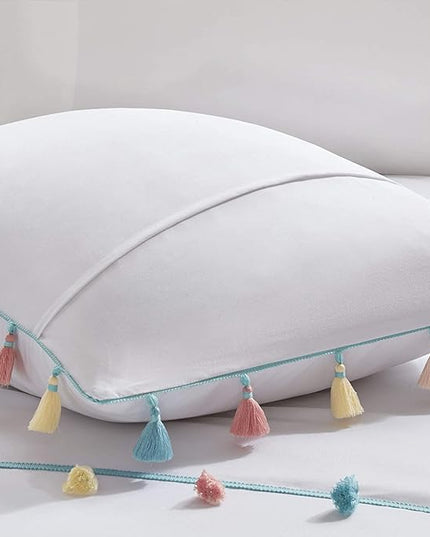 Mi Zone Kids Tessa Cozy Comforter Set, Colorful Fun Design All Season Children Bedding Girls Bedroom Décor, Twin, White with Colorful Tassel 3 Piece - LeafyLoom