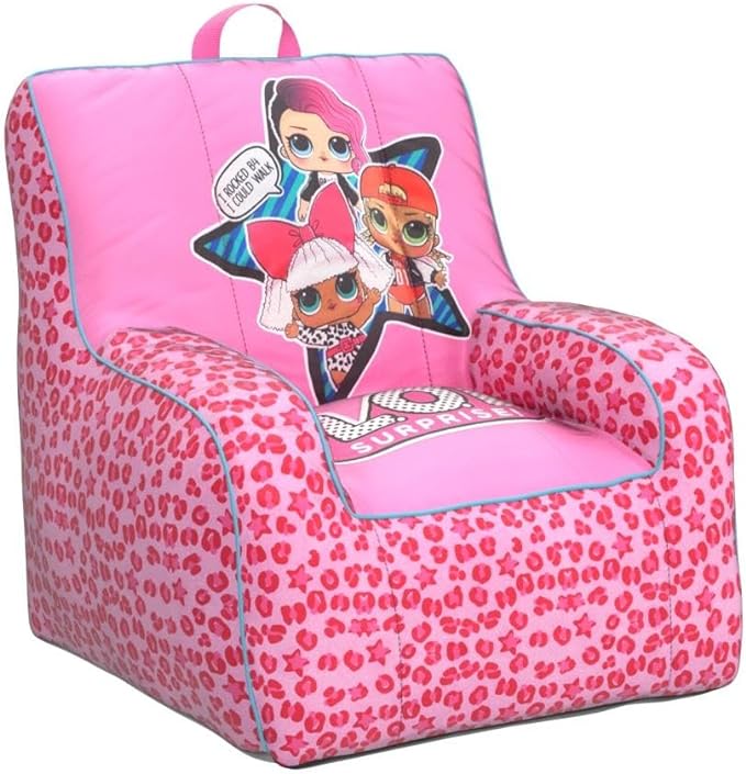 Idea Nuova LOL Surprise Kids Nylon Bean Bag Chair with Piping & Top Carry Handle, Large - LeafyLoom