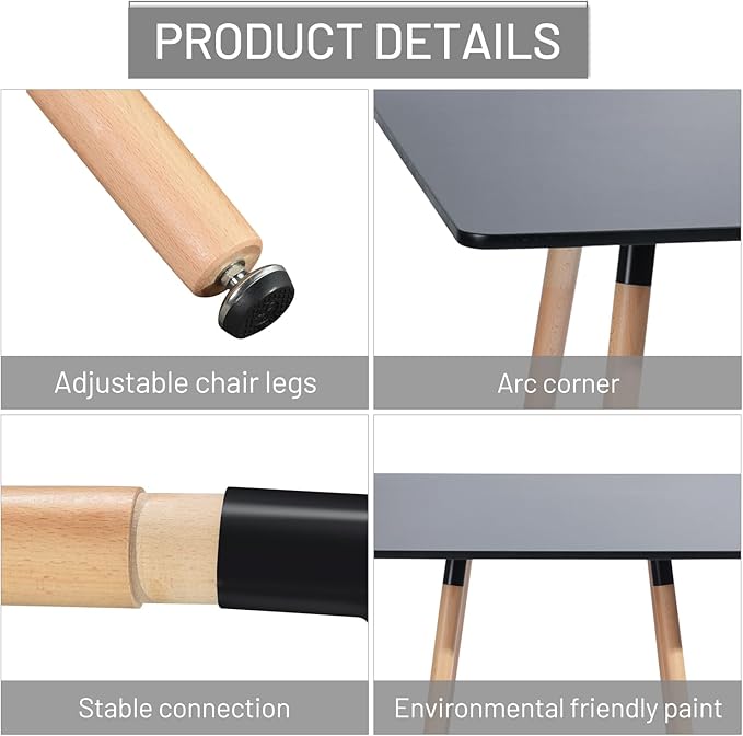31.5 Inch Square Dining Table for 2-4 People, Modern Functional Table with Wooden Legs for Home Office Kitchen Dining Room Patio Small Spaces, Black - LeafyLoom