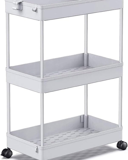 SPACEKEEPER Rolling Storage Cart 3 Tier Bathroom Cart Organizers with Wheels Laundry Room Organization Mobile Shelving Unit Utility Cart Storage Shelves Multi-Functional for Office, Home, Gray - LeafyLoom