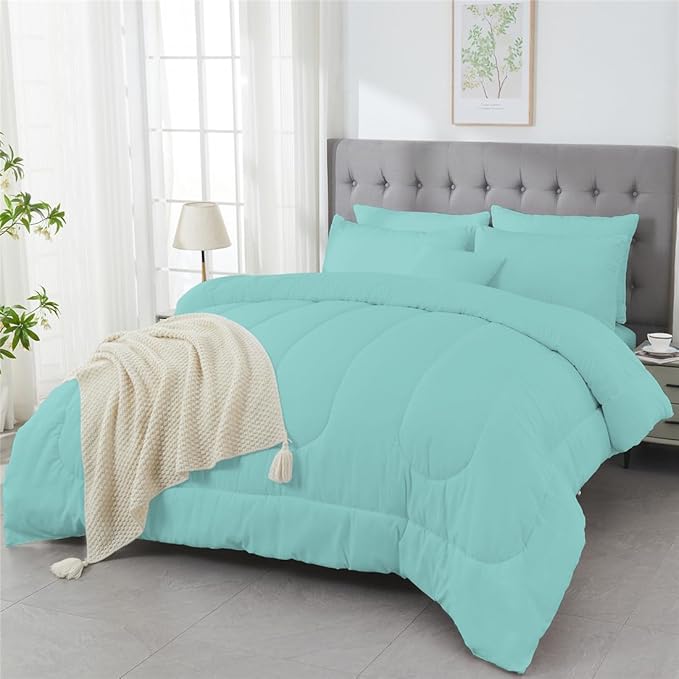 3 Piece Solid Color All Season Bedding Comforter Set Microfiber Soft Lightweight Bedding Set for Kids Teens Adults Room Decor with 1 Comforter and 2 Pillowcases Full - LeafyLoom