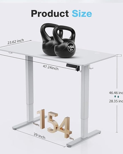 Sweetcrispy Electric Standing Desk, 48 x 24in Adjustable Height Electric Stand up Desk Standing Computer Desk Home Office Desk Ergonomic Workstation with 3 Memory Controller, White - LeafyLoom